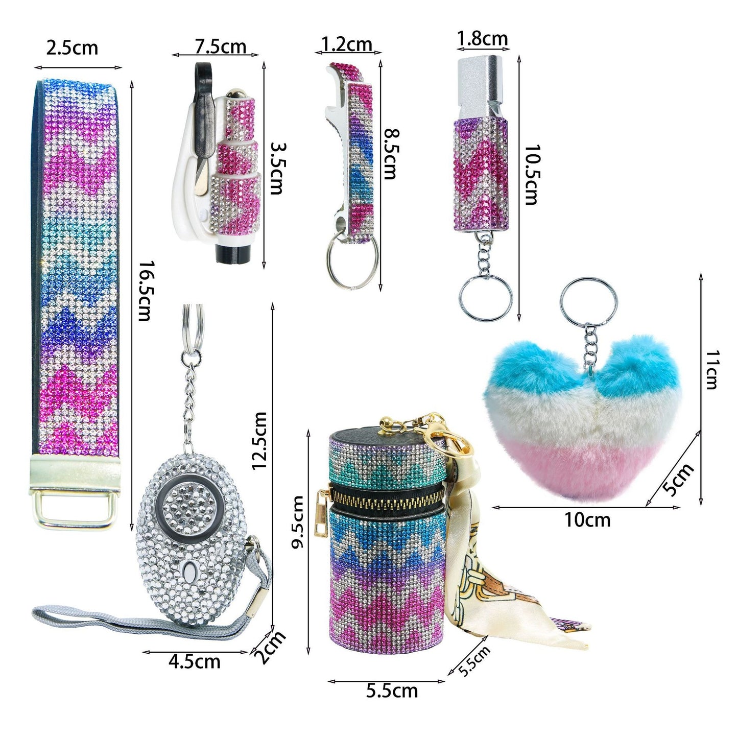 2025 NEW 7pcs Bling Self-Defense Keychain Set