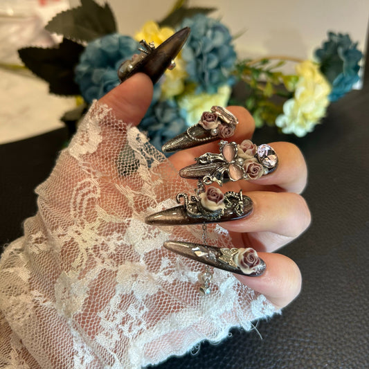 Pink Rose Romance Handmade Press-On Nails