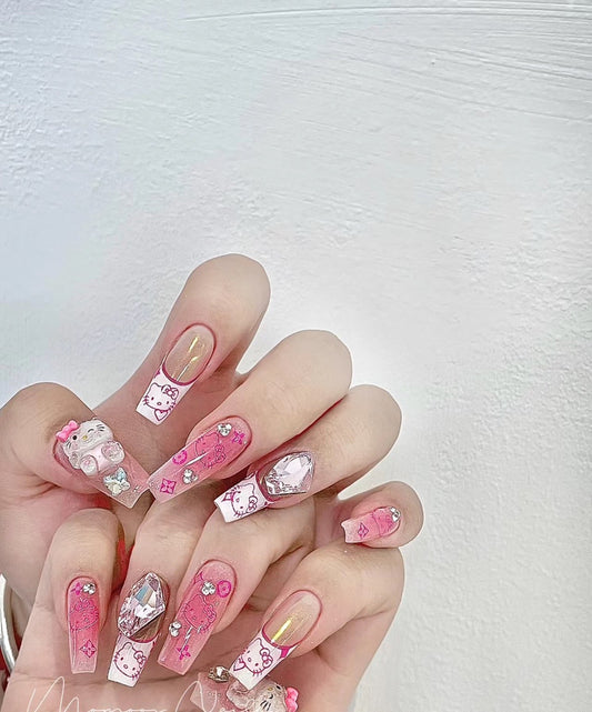 French Style Handmade Hello Kitty Press-On Nails
