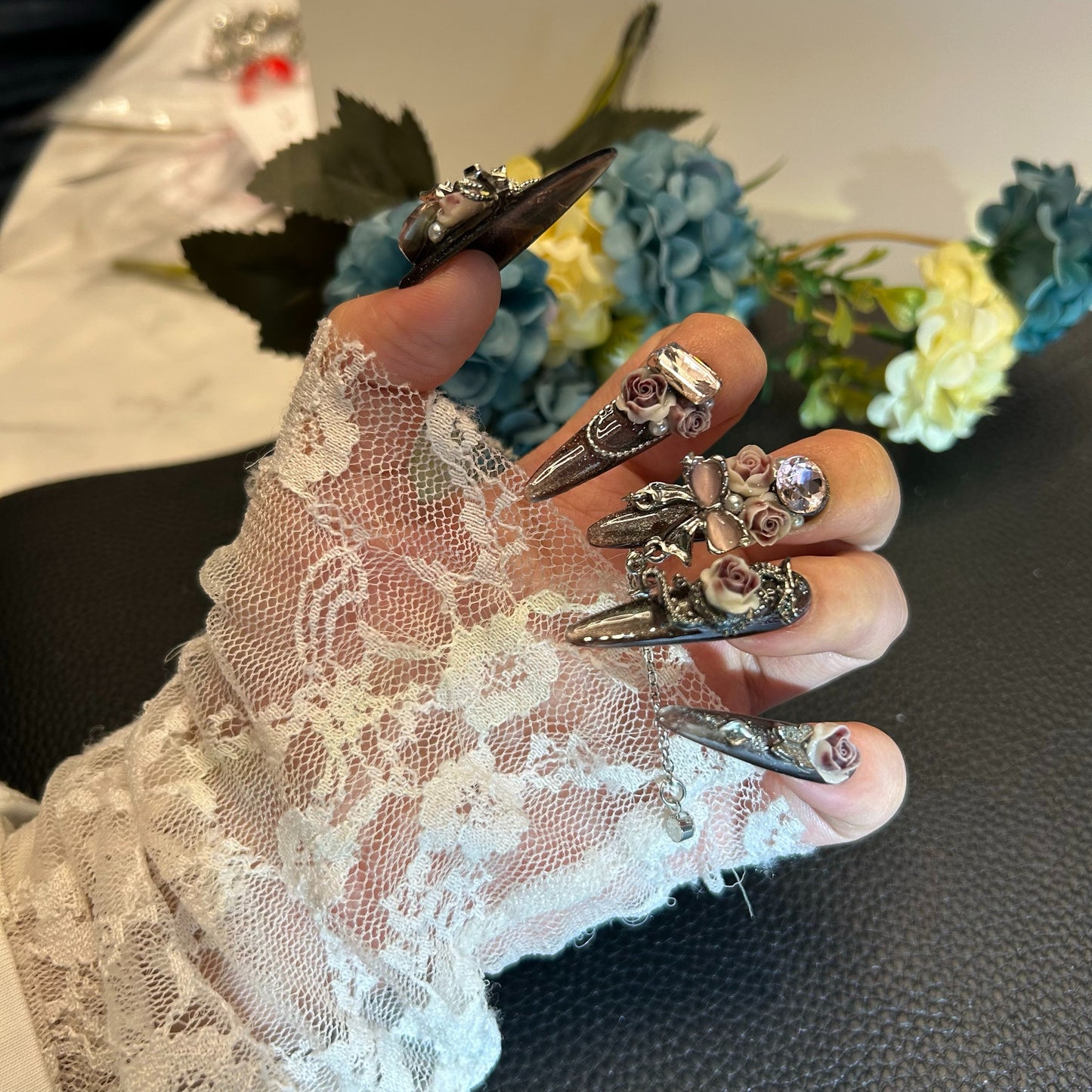 Pink Rose Romance Handmade Press-On Nails