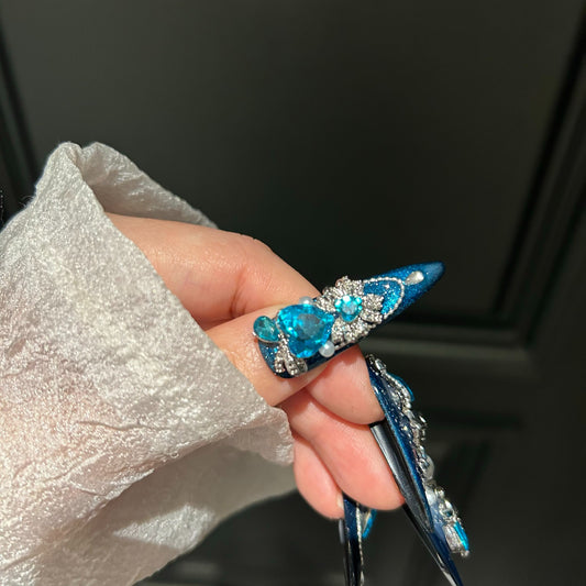 Luxury Handmade Cat Eye Nails – Royal Blue Elegance 💙✨