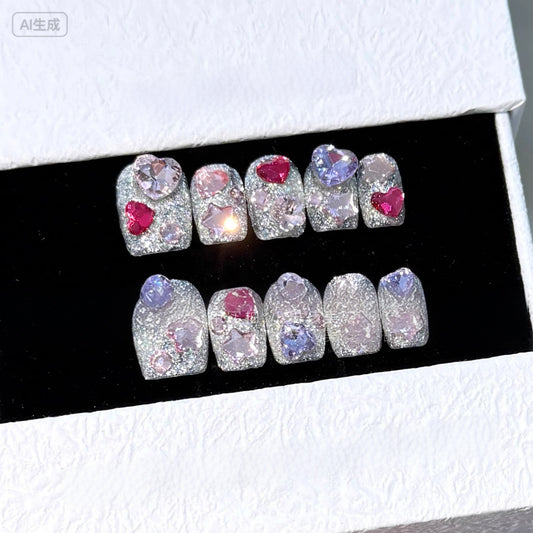 Full Rhinestone Handmade Press-On Nails – Super Sparkly ✨