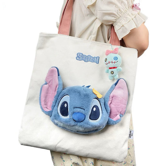 Stitch Plush Tote Bag – Large Capacity Canvas Shoulder Bag