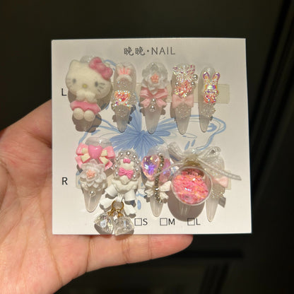 Hello Kitty Bow Handmade Press-On Nails