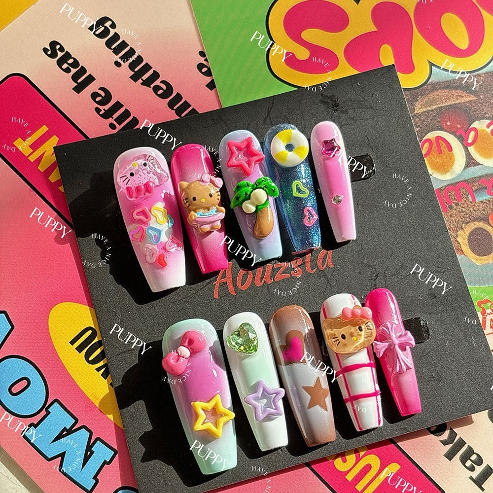 Handmade Hello Kitty Y2K Dopamine Dream Nails