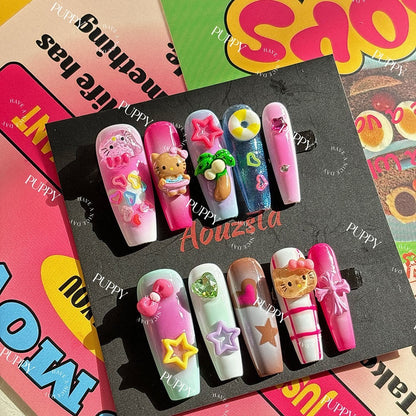 Handmade Hello Kitty Y2K Dopamine Dream Nails