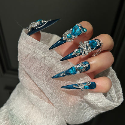 Luxury Handmade Cat Eye Nails – Royal Blue Elegance 💙✨