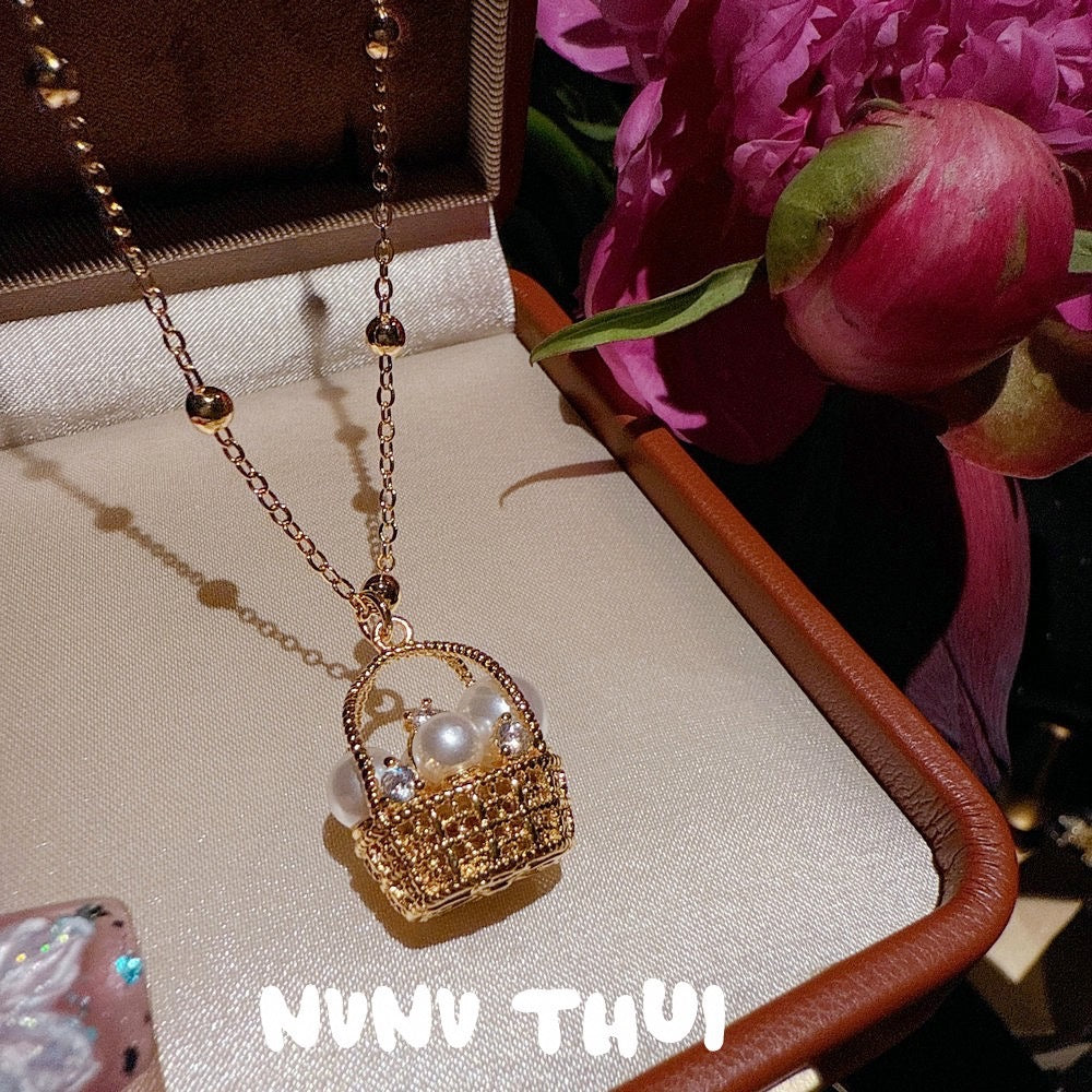 Petite Pearl Floral Basket Necklace