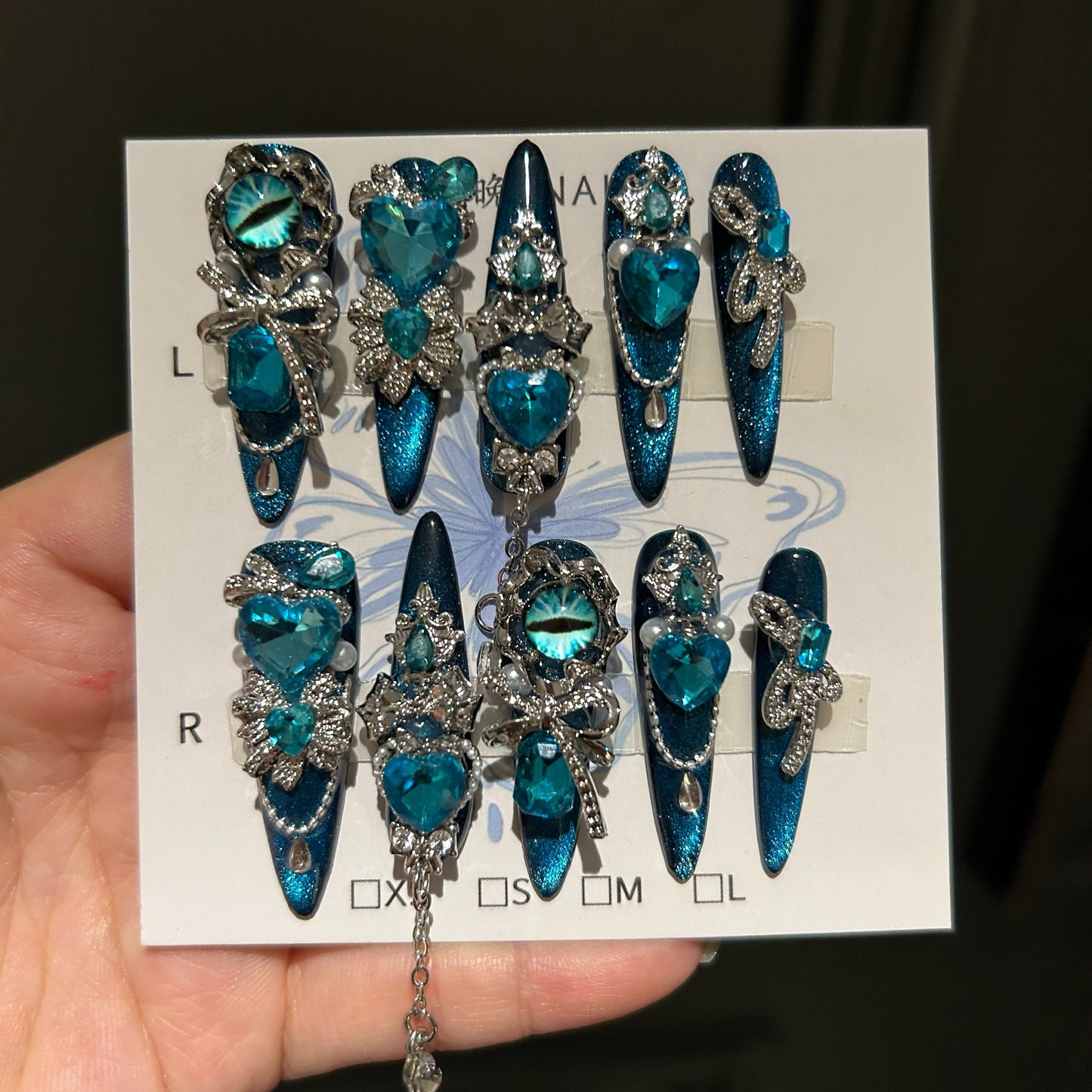 Luxury Handmade Cat Eye Nails – Royal Blue Elegance 💙✨