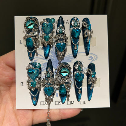 Luxury Handmade Cat Eye Nails – Royal Blue Elegance 💙✨