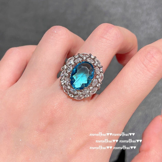 Aqua Solitaire Adjustable Ring