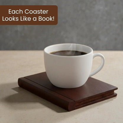Book-Shaped Wooden Coaster Set 【Book Lovers】