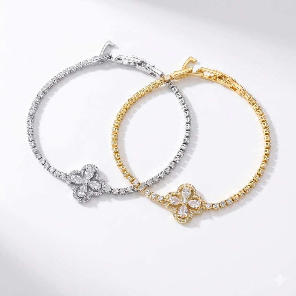 Sparkling Clover Zirconia Tennis Bracelet
