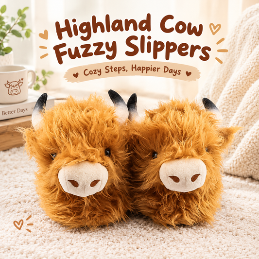 Highland Cow Fuzzy Slippers