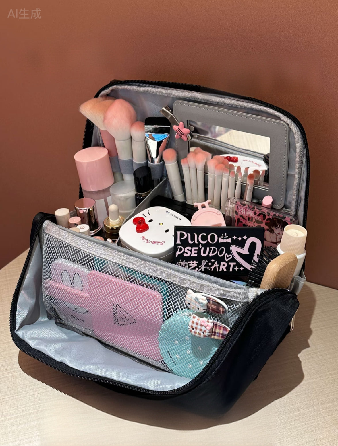 Large Waterproof Standing Makeup Bag – Travel Cosmetic Organizer