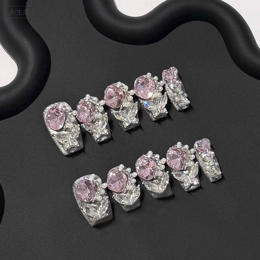 Full Rhinestone Lucky Butterfly Handmade Press-On Nails – Ultra Sparkly ✨🦋