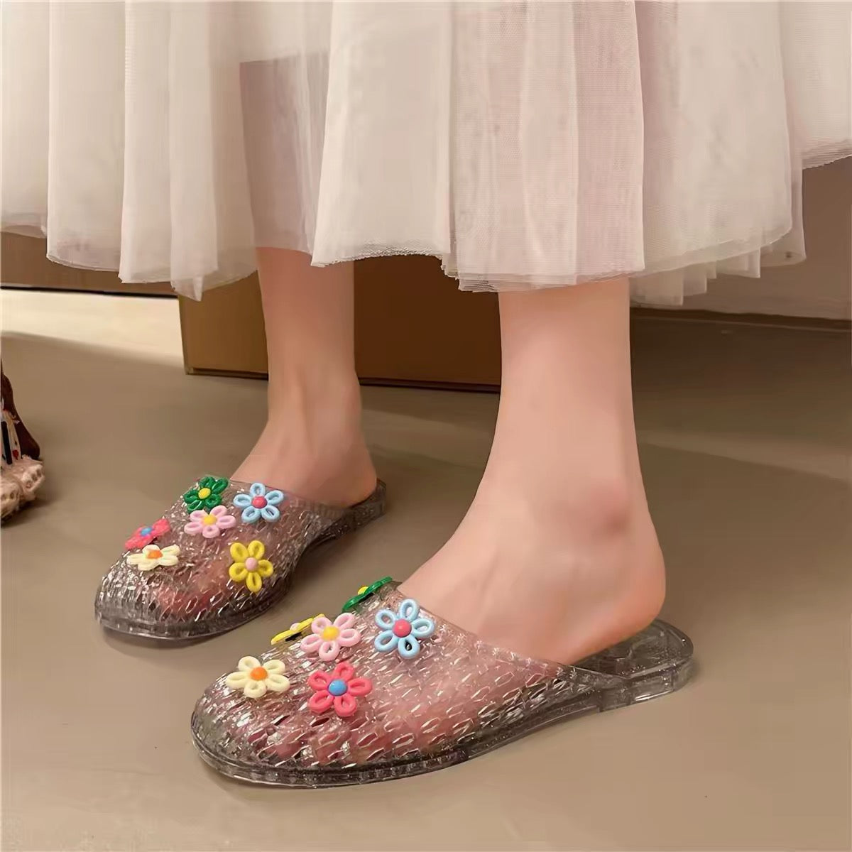 Jelly Flower Clogs - Chunky Platform Summer Sandals