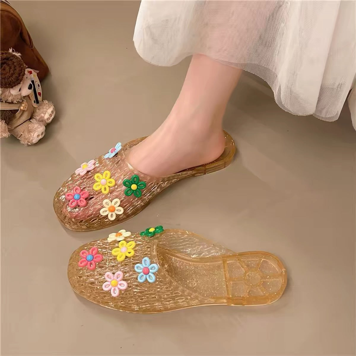 Jelly Flower Clogs - Chunky Platform Summer Sandals