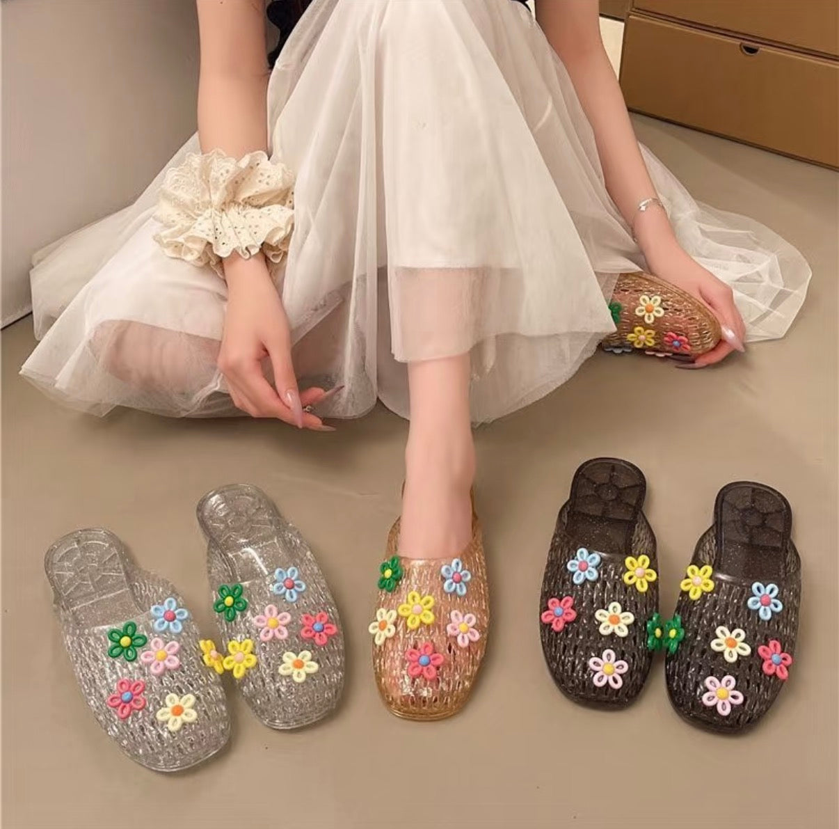 Jelly Flower Clogs - Chunky Platform Summer Sandals