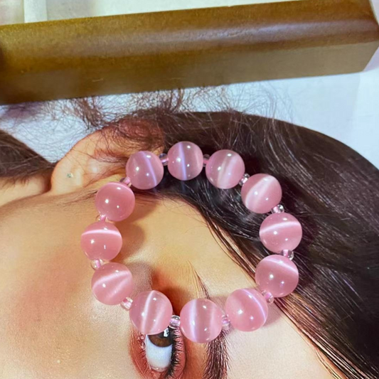 Vintage Pink Cat’s Eye Beaded Bracelet & Necklace