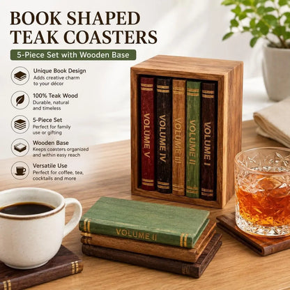 Book-Shaped Wooden Coaster Set 【Book Lovers】