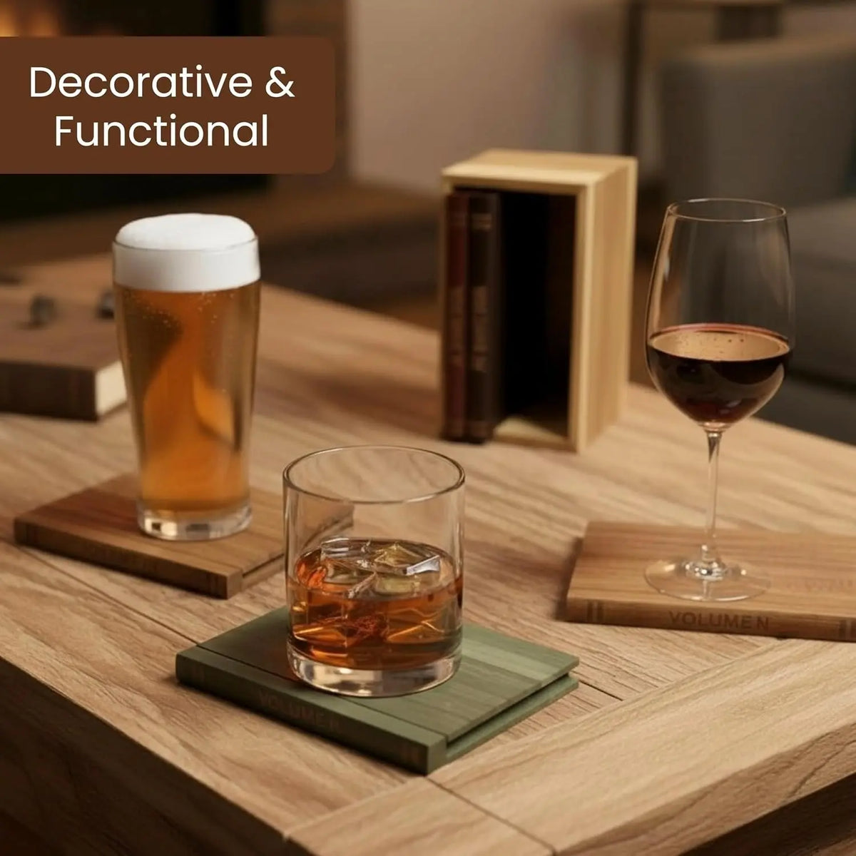 Book-Shaped Wooden Coaster Set 【Book Lovers】
