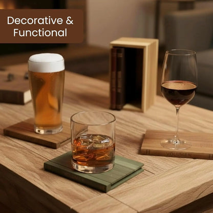 Book-Shaped Wooden Coaster Set 【Book Lovers】